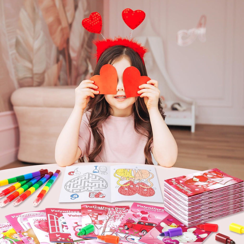 BenLouis 24 Pcs Valentines Day Mini Coloring Books – Kids Party Favors
