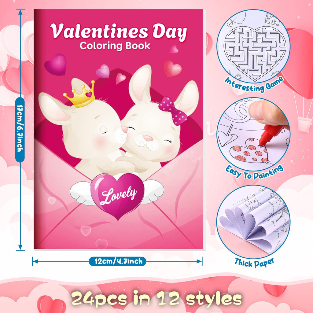 BenLouis 24 Pcs Valentines Day Mini Coloring Books – Kids Party Favors