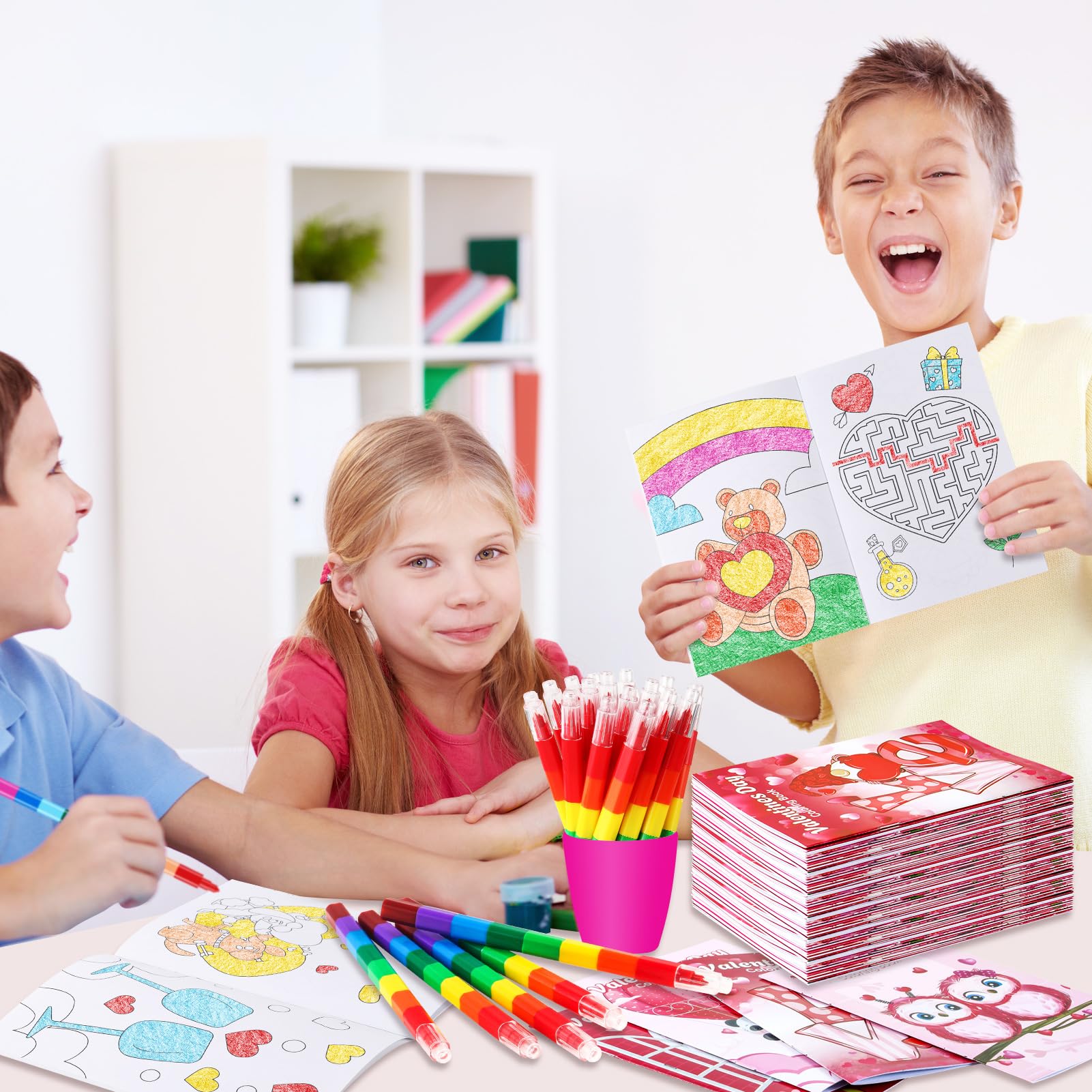 BenLouis 24 Pcs Valentines Day Mini Coloring Books – Kids Party Favors