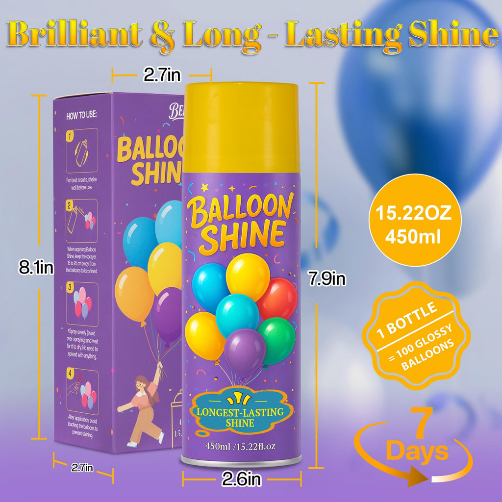 BERIOVE Balloon Shine Spray – 2 Pack, 15 oz, Long-Lasting High Shine for Balloons (Waterproof)