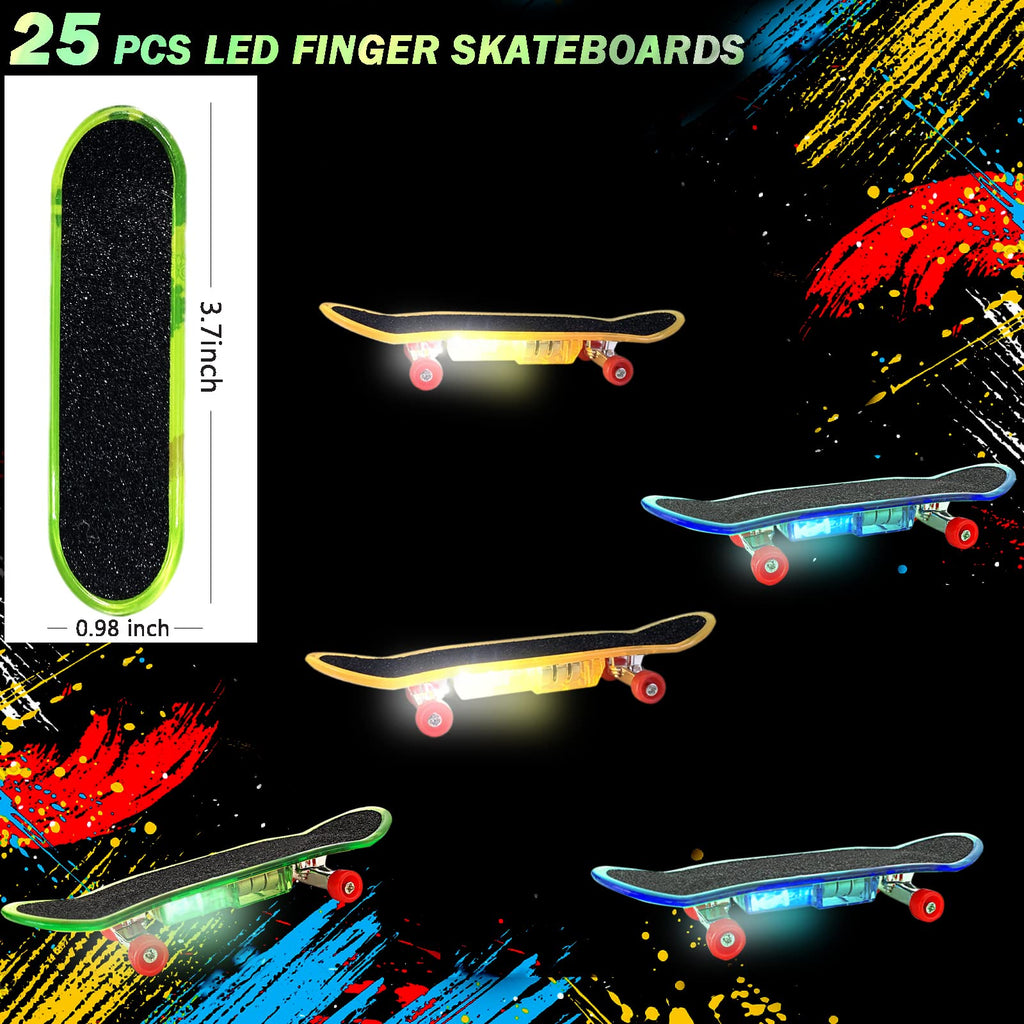 Beselley Mini Finger Skateboards – 25 LED Fingerboards for Kids, Portable Hand Skaters & Party Favors