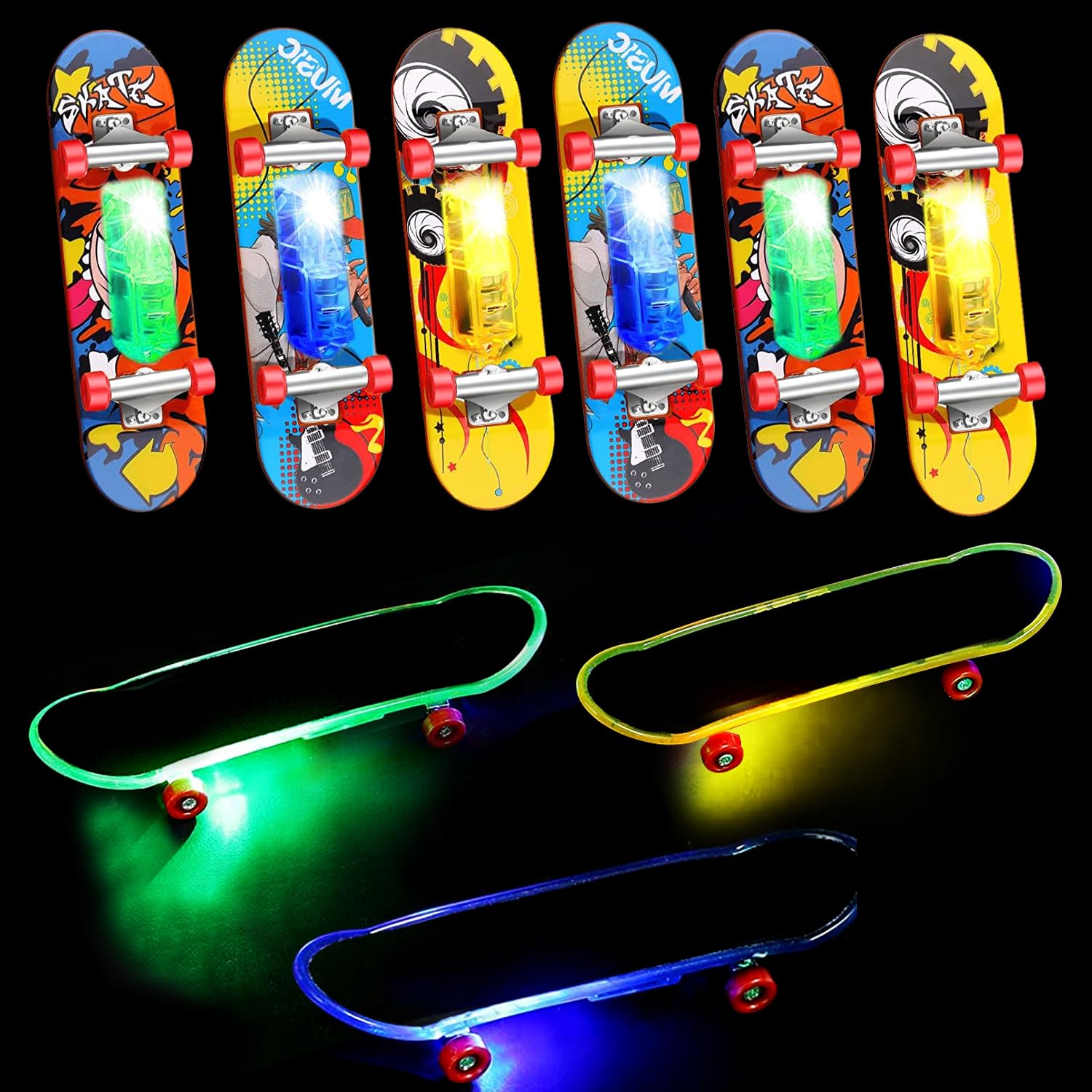 Beselley Mini Finger Skateboards – 25 LED Fingerboards for Kids, Portable Hand Skaters & Party Favors