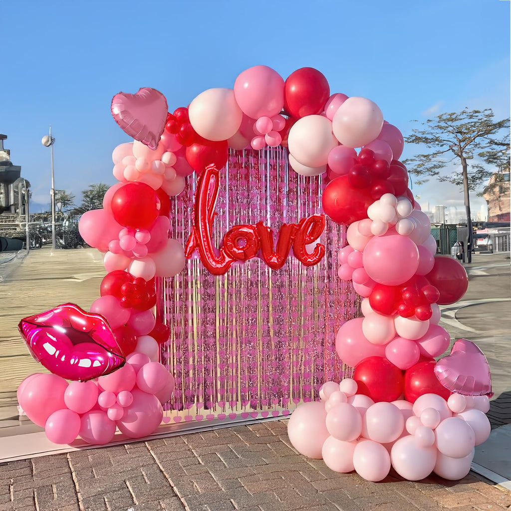 Besttideyes Galentines Day Balloon Garland Arch Kit – Red Hot Pink & Macaron Pink with Heart Lip Balloons