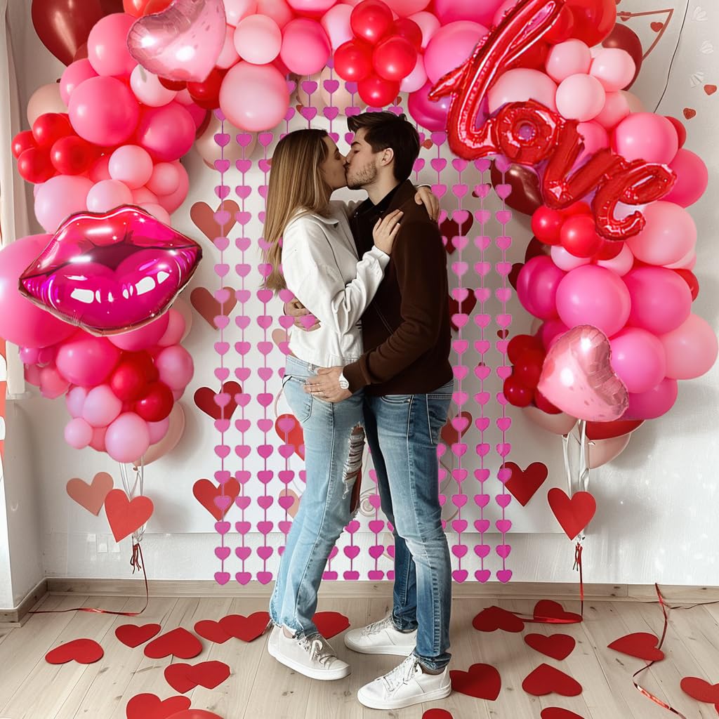 Besttideyes Galentines Day Balloon Garland Arch Kit – Red Hot Pink & Macaron Pink with Heart Lip Balloons