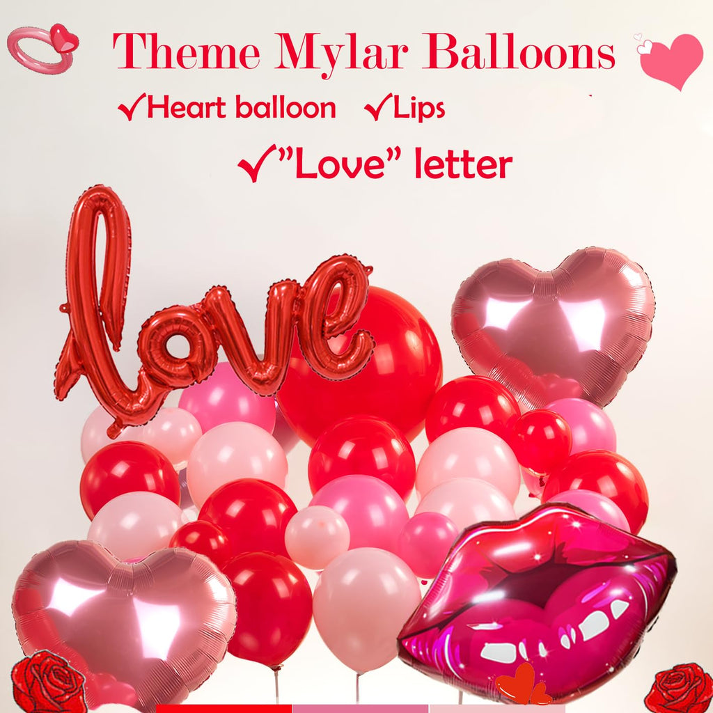 Besttideyes Galentines Day Balloon Garland Arch Kit – Red Hot Pink & Macaron Pink with Heart Lip Balloons