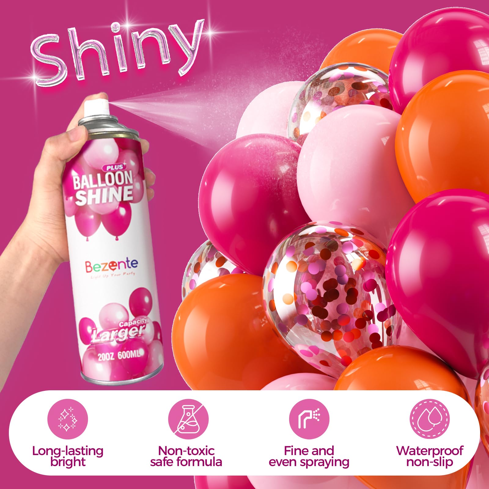 Bezente Balloon Shine Spray – 20 oz, Waterproof, Long-Lasting Shine for Party Balloons