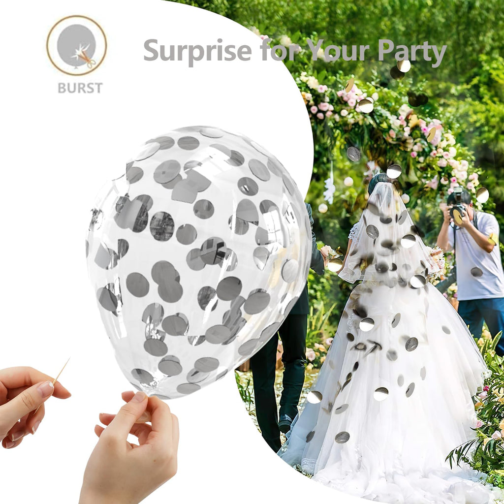 Bezente Black Silver Confetti Latex Balloons – 60pc, 12inch Set for New Year, Weddings & Parties
