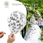 Bezente Black Silver Confetti Latex Balloons – 60pc, 12inch Set for New Year, Weddings & Parties