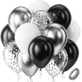Bezente Black Silver Confetti Latex Balloons – 60pc, 12inch Set for New Year, Weddings & Parties