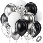 Bezente Black Silver Confetti Latex Balloons – 60pc, 12inch Set for New Year, Weddings & Parties
