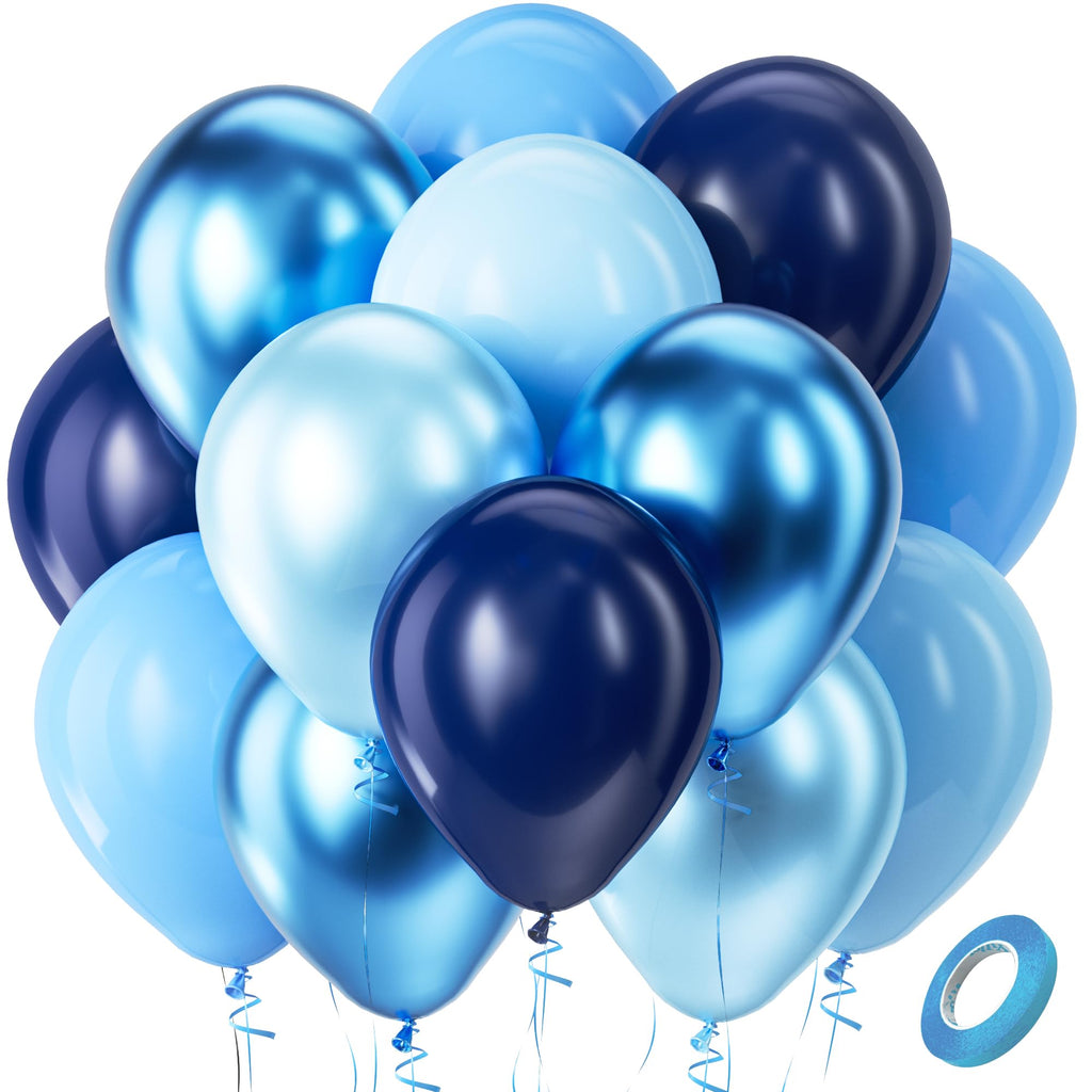 Bezente Blue Balloons Set – 60pc 12in Latex Balloons for Party Decor