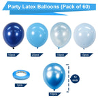 Bezente Blue Balloons Set – 60pc 12in Latex Balloons for Party Decor