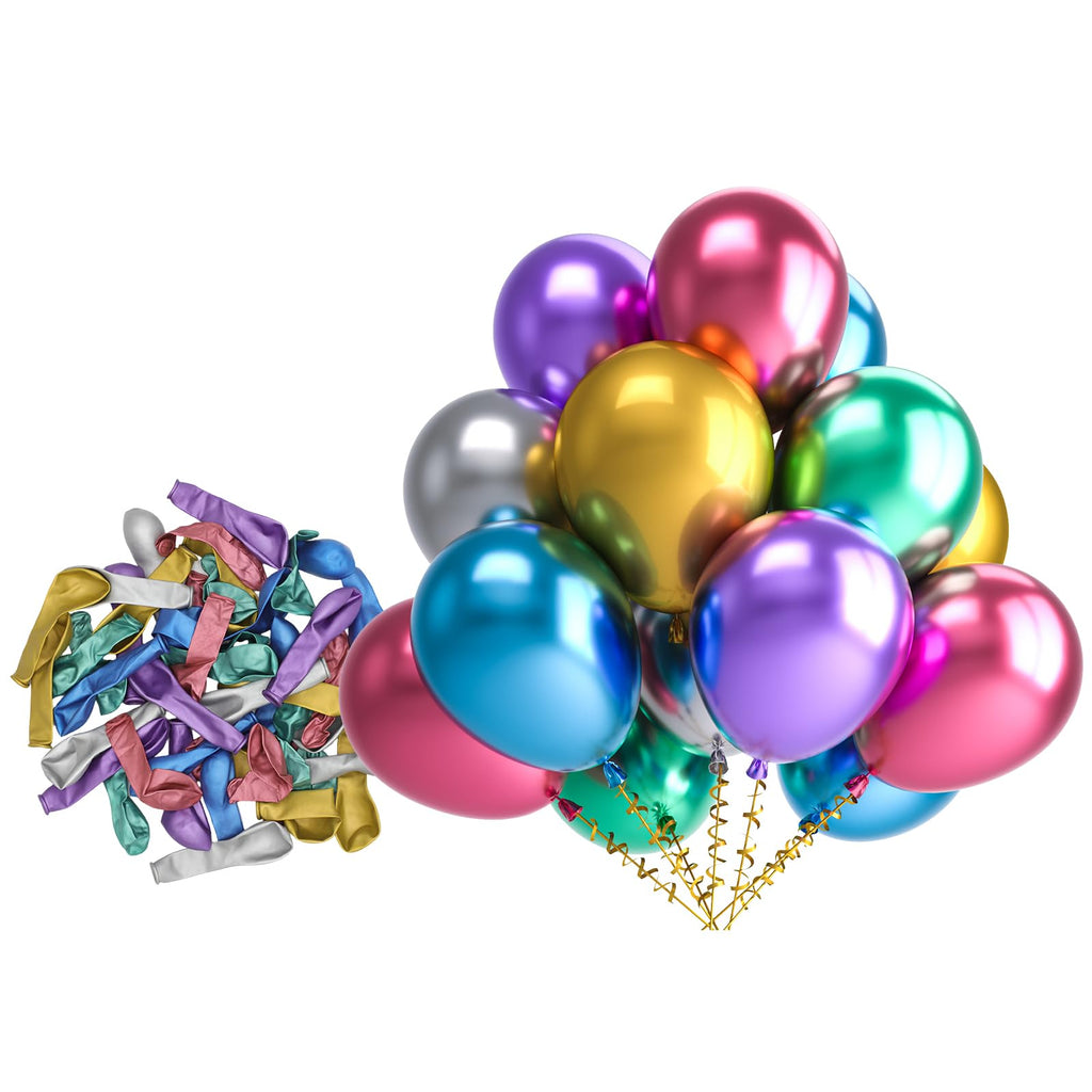 Bezente Chrome Latex Balloons – 150 Pack, 5" Metallic Balloons for Birthday, Wedding & Party Decor