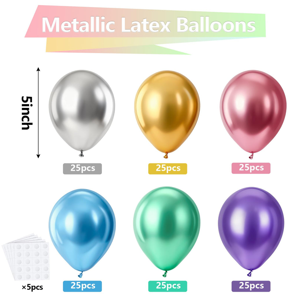 Bezente Chrome Latex Balloons – 150 Pack, 5" Metallic Balloons for Birthday, Wedding & Party Decor