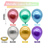 Bezente Metallic Chrome Latex Balloons – 100 Pack, 12 Inch, Assorted Colors with Gold Ribbon