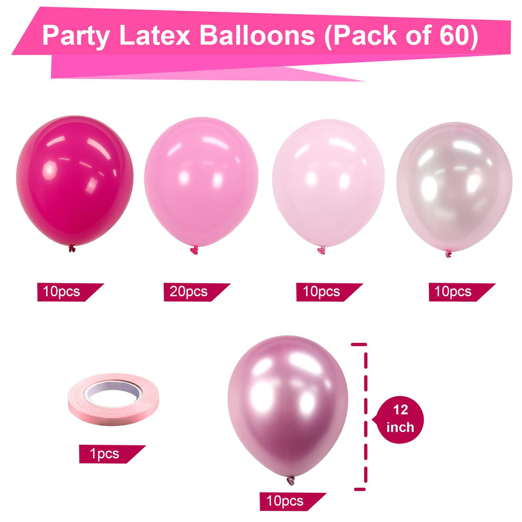 Bezente Pink Balloons Set — 60pc, 12in Latex Party Kit