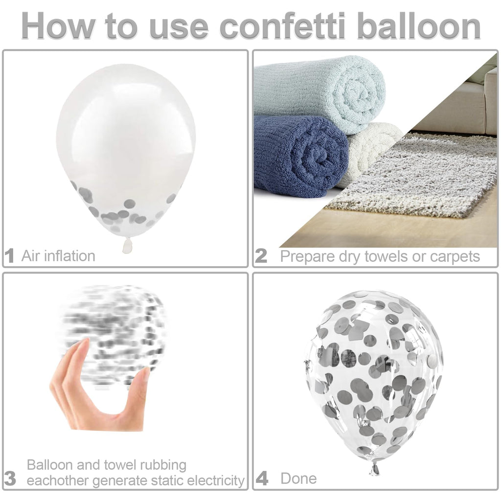 Bezente Black Silver Confetti Latex Balloons – 60pc, 12inch Set for New Year, Weddings & Parties