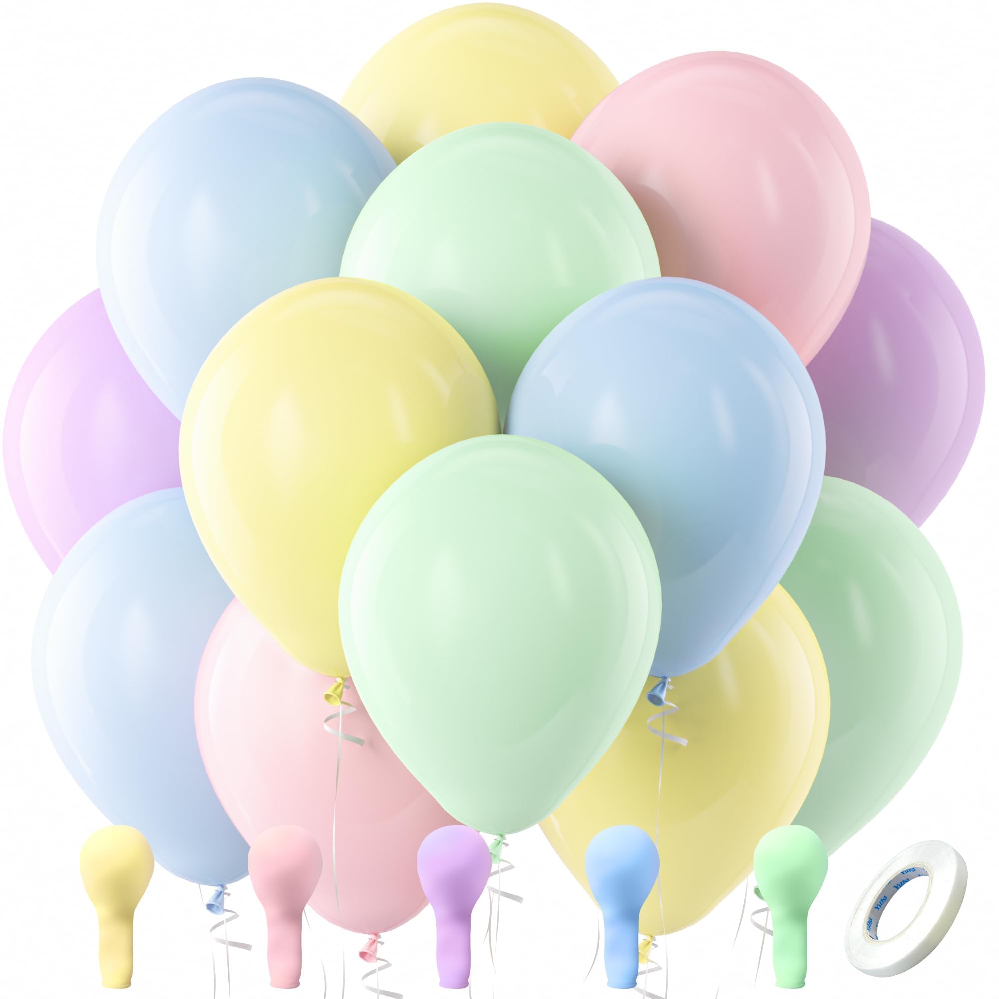 Bezente Pastel Balloons 100 Pack - 12in Macaron Multicolor Latex Party Balloons