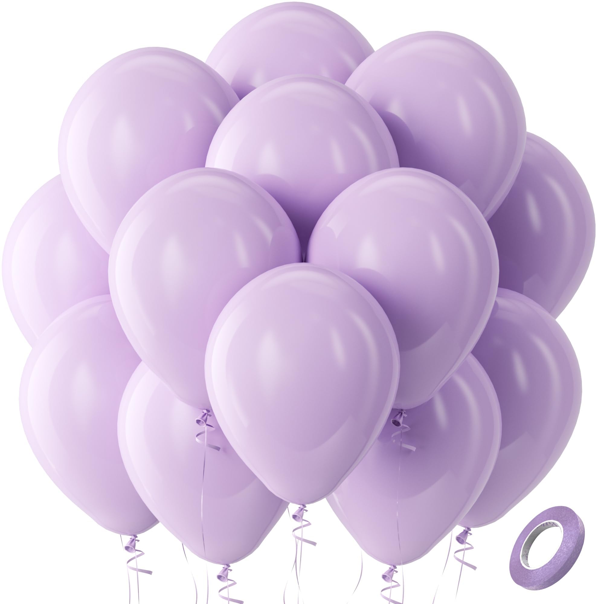 Bezente Pastel Purple Latex Balloons – 100 Pack, 12" Lavender Lilac Party Decor for Weddings & Celebrations