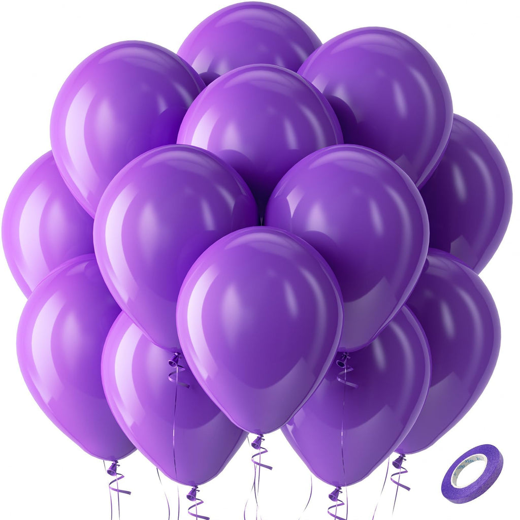 Bezente Purple Balloons – 100 Pack 12in Latex Party Balloons for Celebrations
