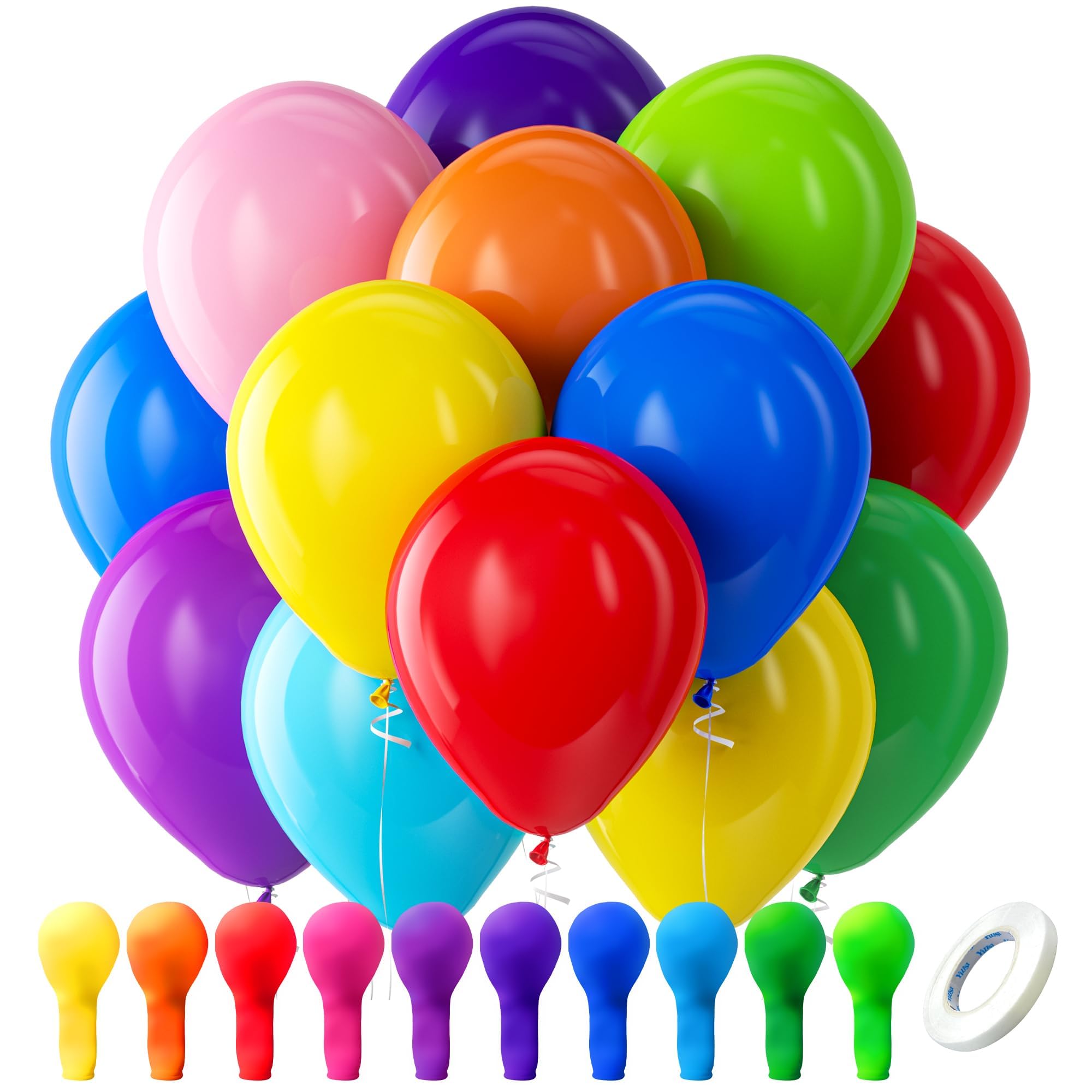 Bezente Assorted Rainbow Latex Balloons – 100 Pack, 12-Inch, Bright Party Decor