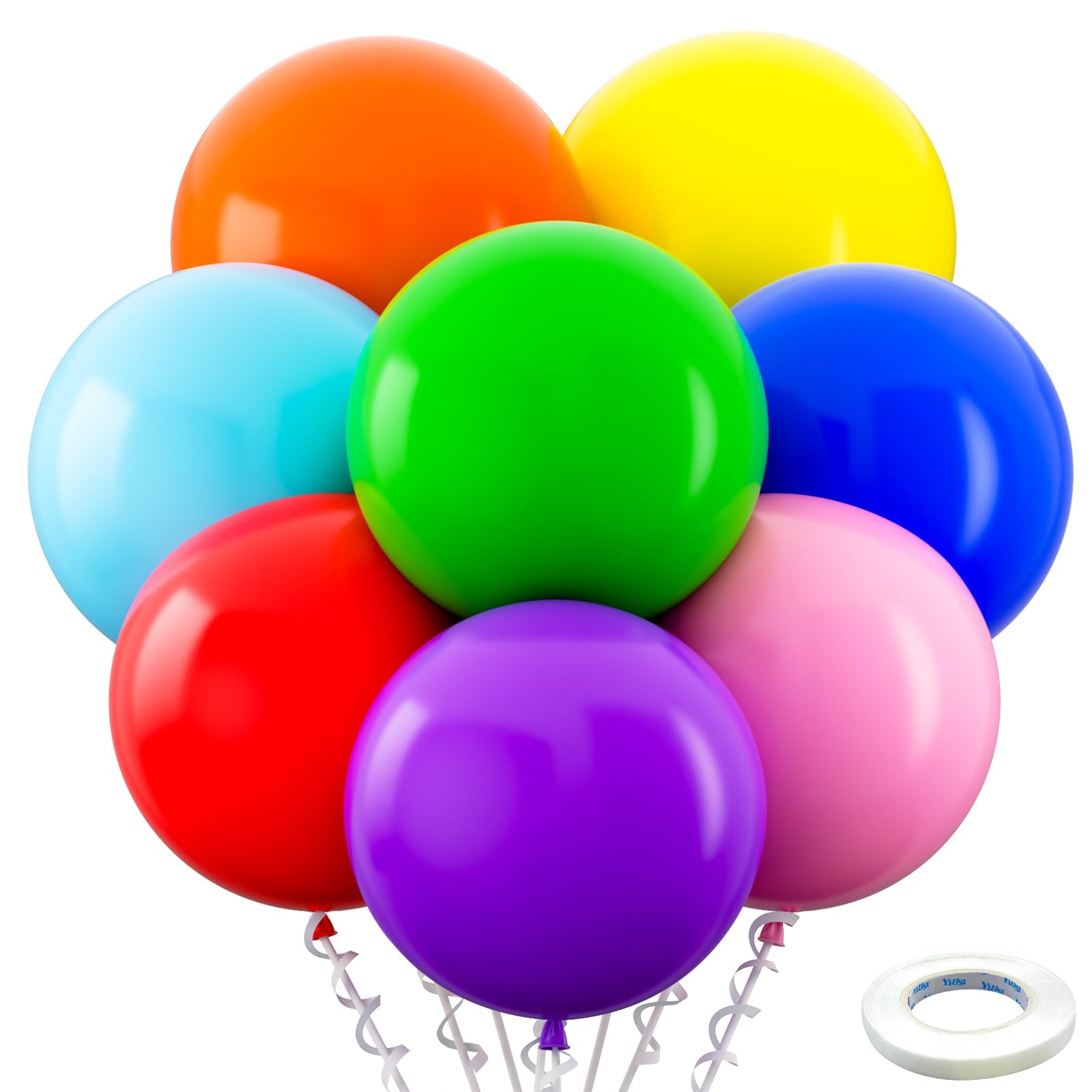 Bezente 36-Inch Rainbow Giant Balloons – 8 Pack Multicolor Party Balloons