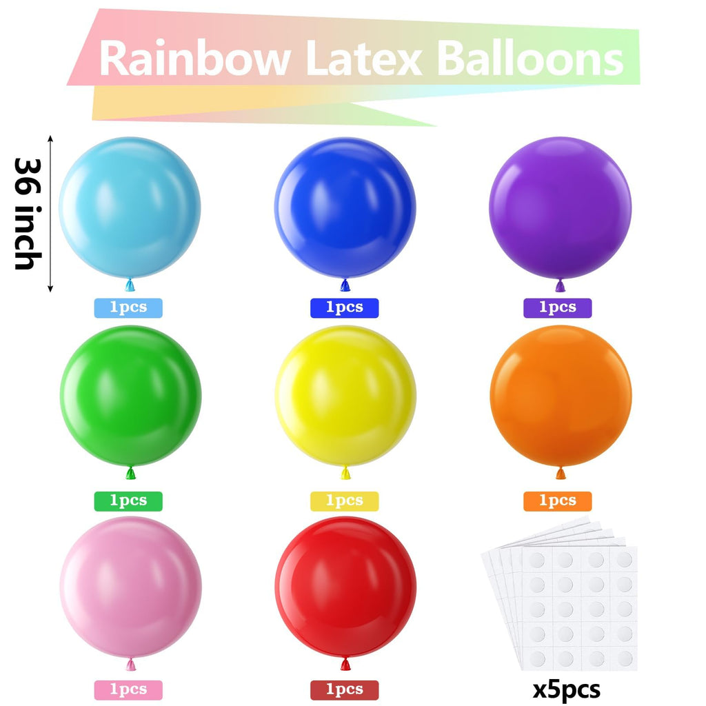 Bezente 36-Inch Rainbow Giant Balloons – 8 Pack Multicolor Party Balloons