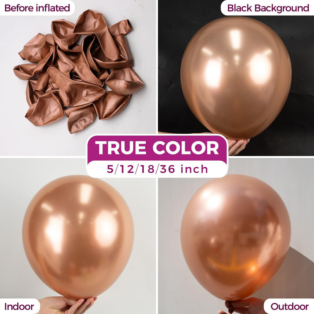 Bezente Rose Gold Metallic Chrome Balloons – 100 Pack, 12-inch Latex, Helium Ready