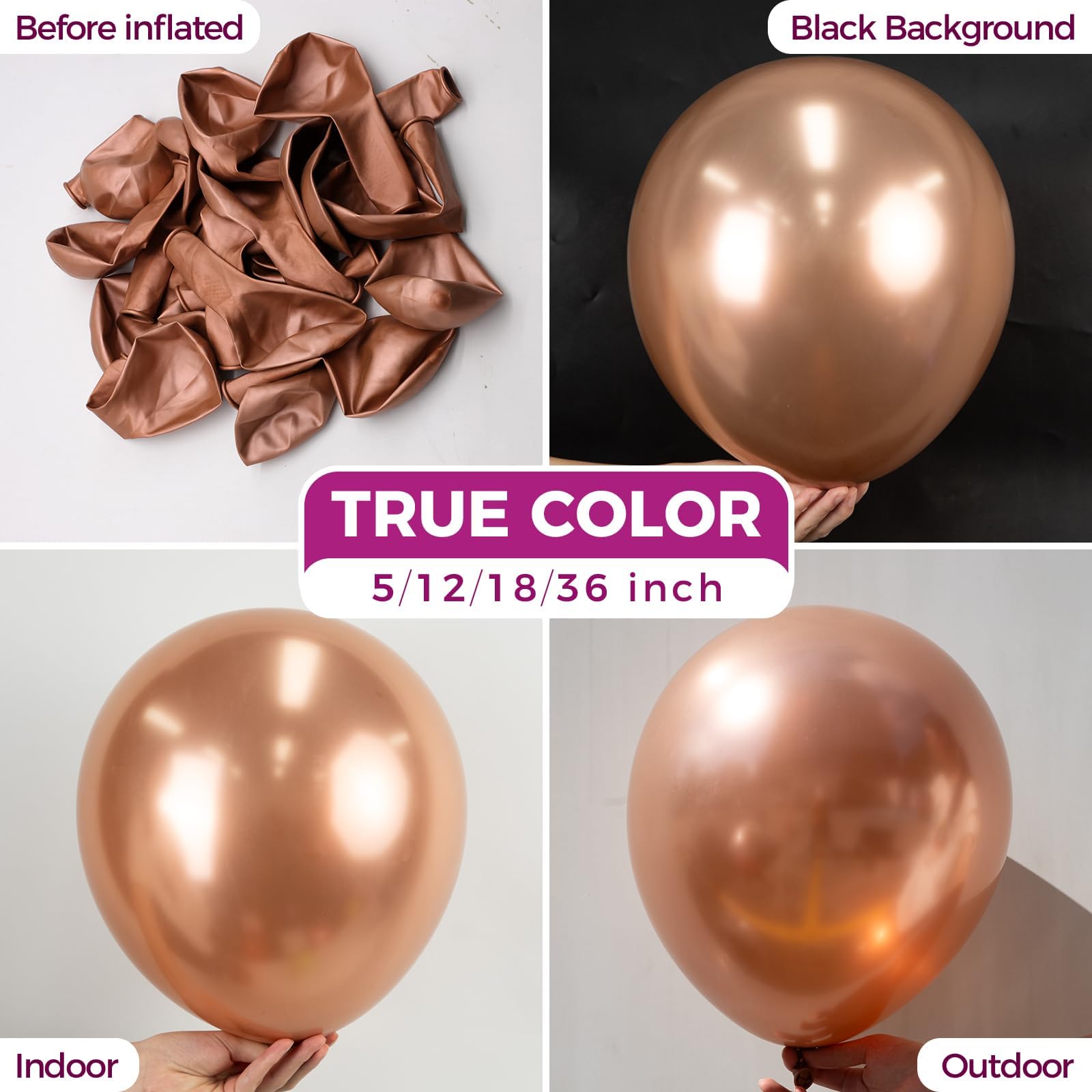 Bezente Rose Gold Metallic Chrome Balloons – 100 Pack, 12-inch Latex, Helium Ready