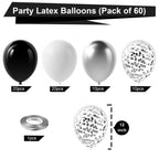 Bezente Black Silver Confetti Latex Balloons – 60pc, 12inch Set for New Year, Weddings & Parties