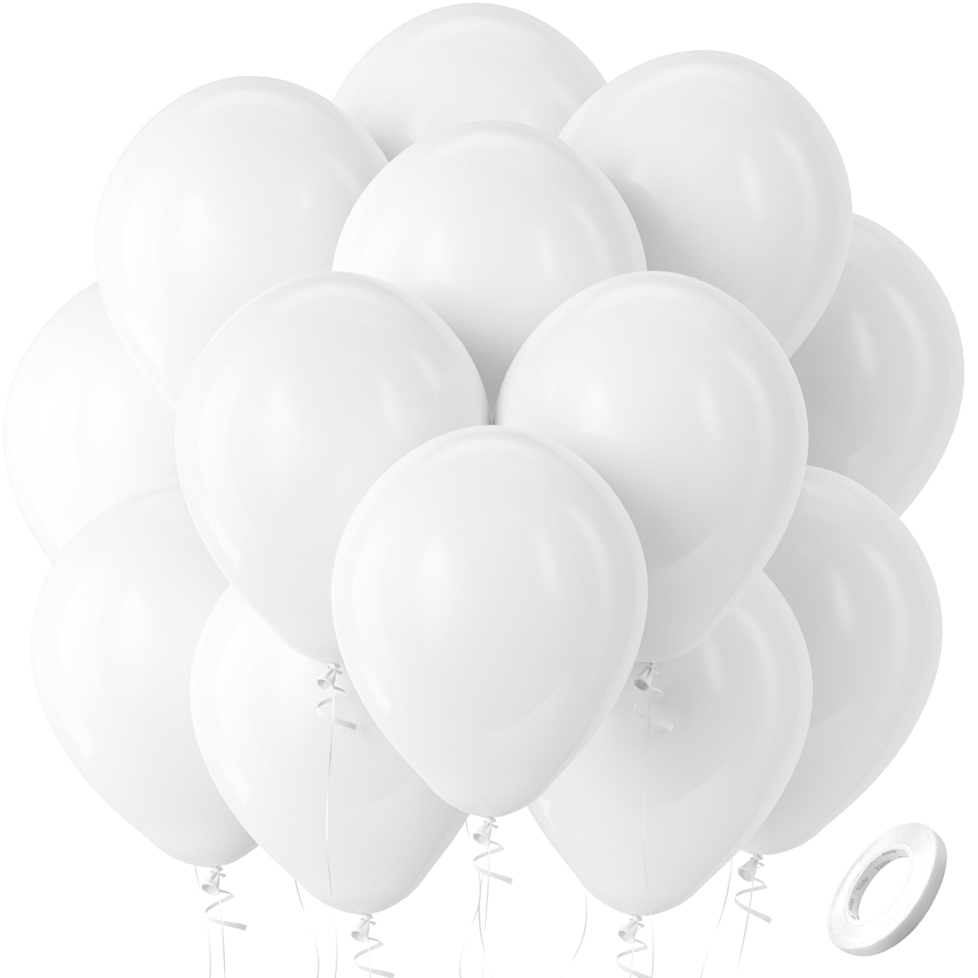 Bezente White 12-Inch Latex Balloons — 100-Pack for Weddings, Birthdays, and Backdrops