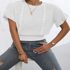 Twisted String Ruffled Short Sleeves Round Neck Knitted Pullover Knitted Sweater