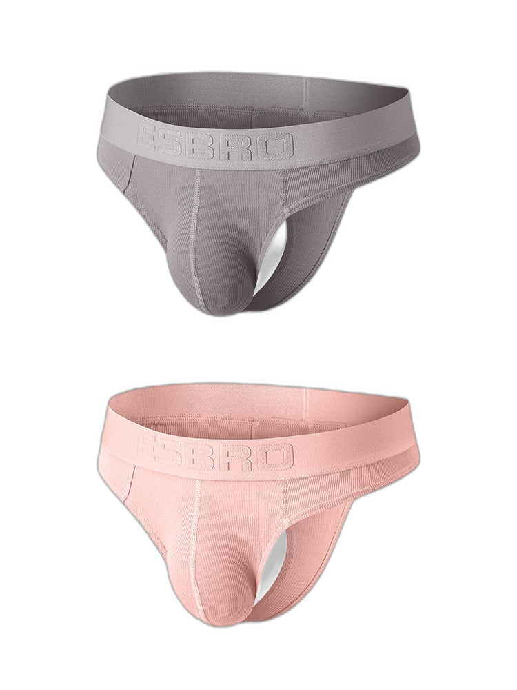 2 Pack Men's Ribbed Butt-Lifting U-Pouch Sexy Thong