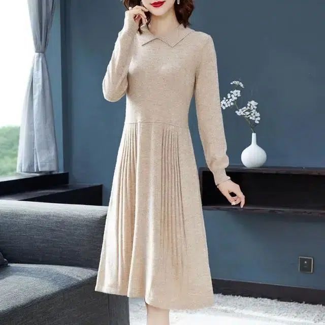 New Loose Slimming Mid-length Knitted Long Sleeve Sweater Dress
