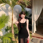 Pure Desire Mesh Splicing Sling Dress Women