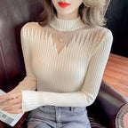 MeshPanel HalfHigh Neck Knitted Base Sweater For Women SlimFit Innerwear Stylish Top