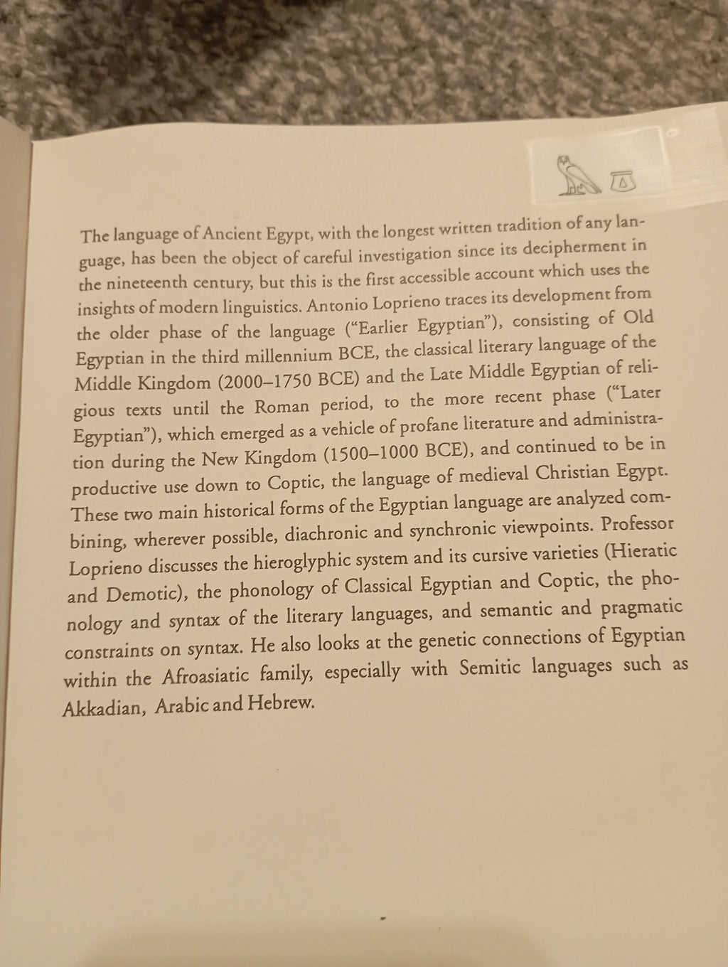 BOOK : ANCIENT EGYPTIAN by ANTONIO LOPRIENO
