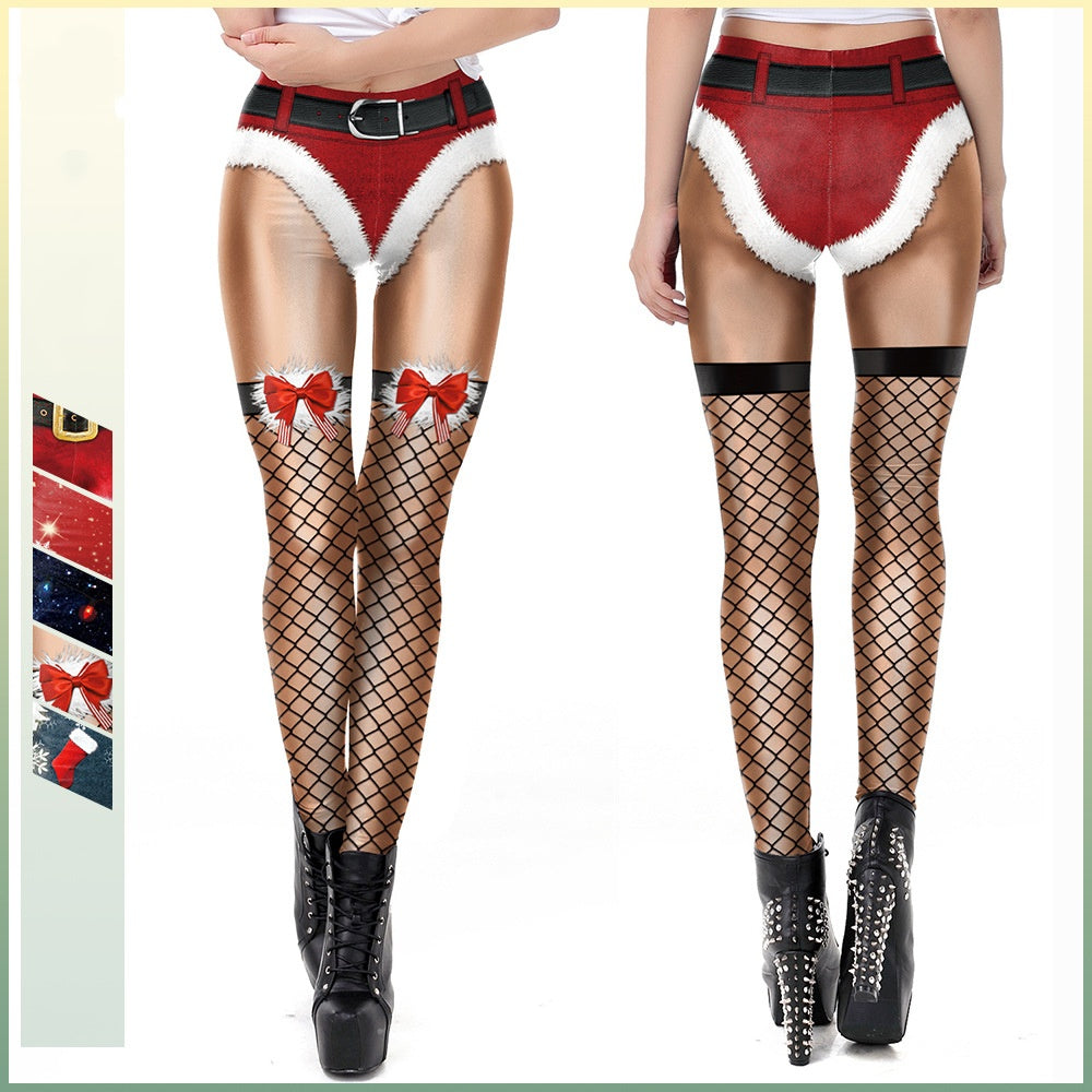 Women's Lace Christmas Print Stretch Leggings