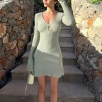 Women's Knitted Hollow-out Ruffled Long-sleeve Dress