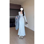 Women's Waist-cinching Figure-flattering Long-sleeve Knit Dress