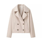 French Style Lapel Double Breasted Short Woolen Casual Loose Jacket Coat