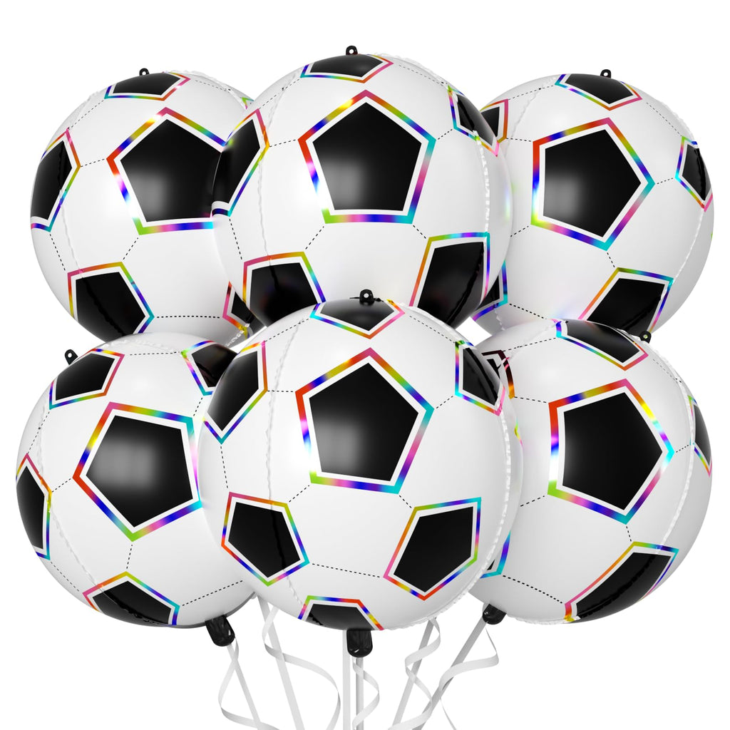 Biapian 6 Pcs Soccer Balloons – 22-Inch Large 4D Foil Balloons with Colorful Edges for Sports Themed Parties