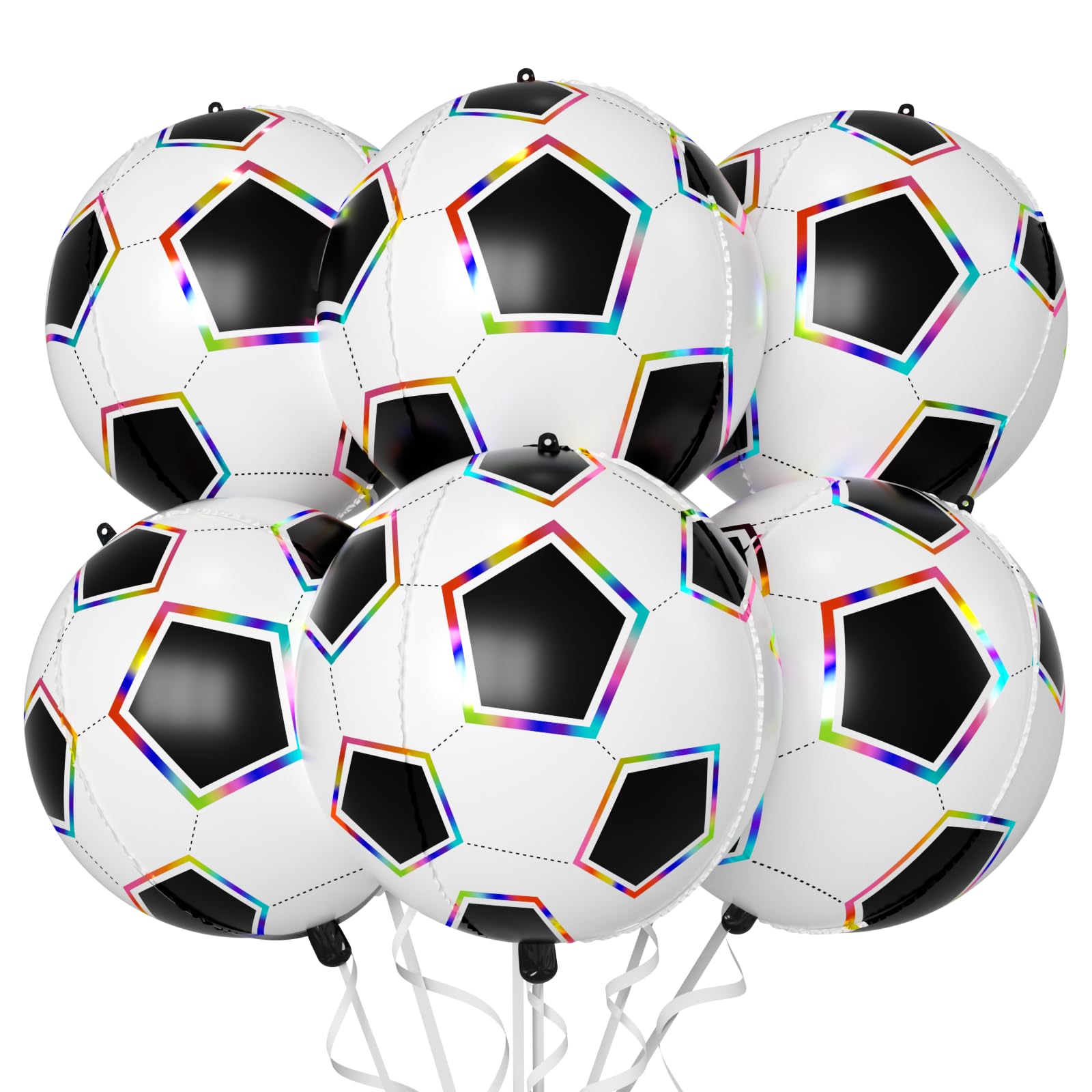 Biapian 6 Pcs Soccer Balloons – 22-Inch Large 4D Foil Balloons with Colorful Edges for Sports Themed Parties