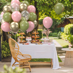 Biapian Retro Sage Green & Pink Balloons – 12in Metallic Gold, Olive Green & Clear Latex