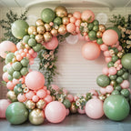 Biapian Retro Sage Green & Pink Balloons – 12in Metallic Gold, Olive Green & Clear Latex