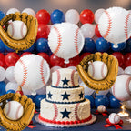 Biapian Baseball Balloons Foil – 18-Inch Round Baseball & Glove Balloon Set, 6 Pack for Party Decor