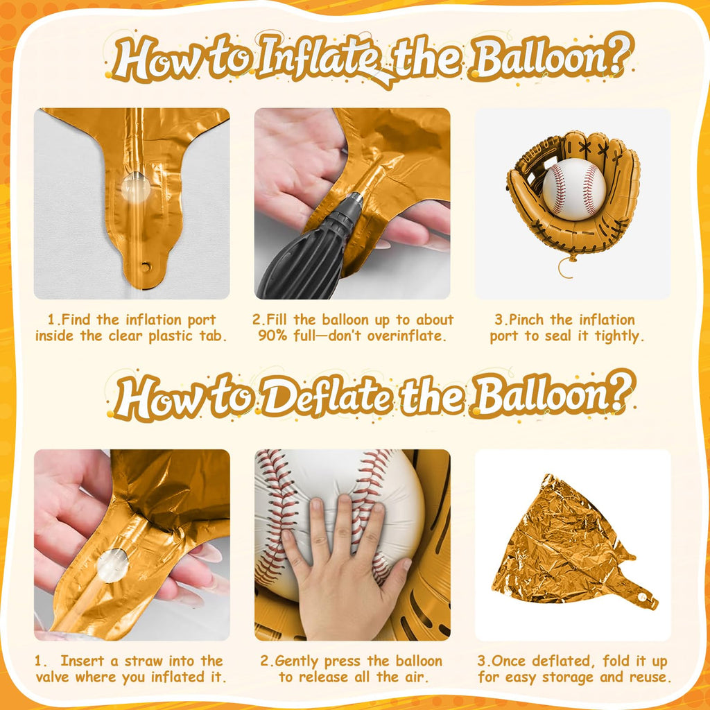 Biapian Baseball Balloons Foil – 18-Inch Round Baseball & Glove Balloon Set, 6 Pack for Party Decor