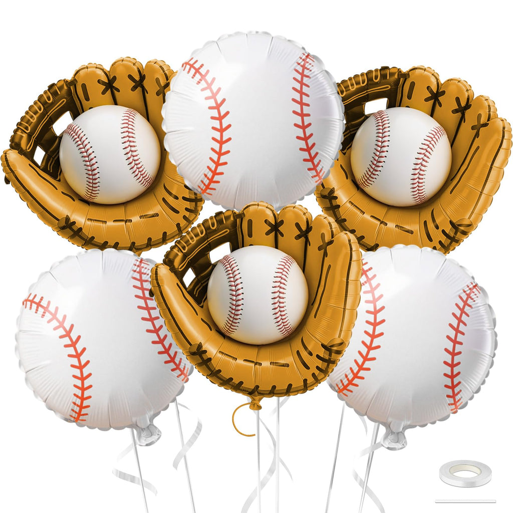 Biapian Baseball Balloons Foil – 18-Inch Round Baseball & Glove Balloon Set, 6 Pack for Party Decor
