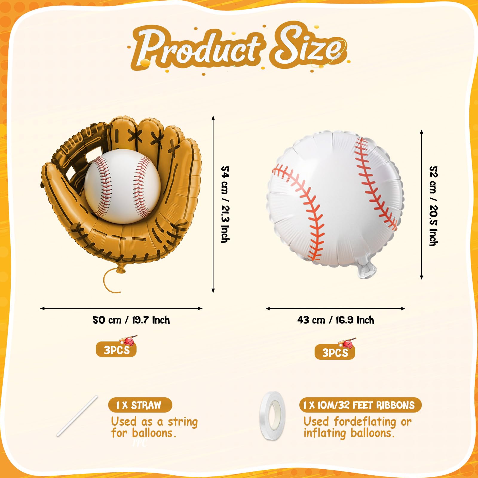 Biapian Baseball Balloons Foil – 18-Inch Round Baseball & Glove Balloon Set, 6 Pack for Party Decor