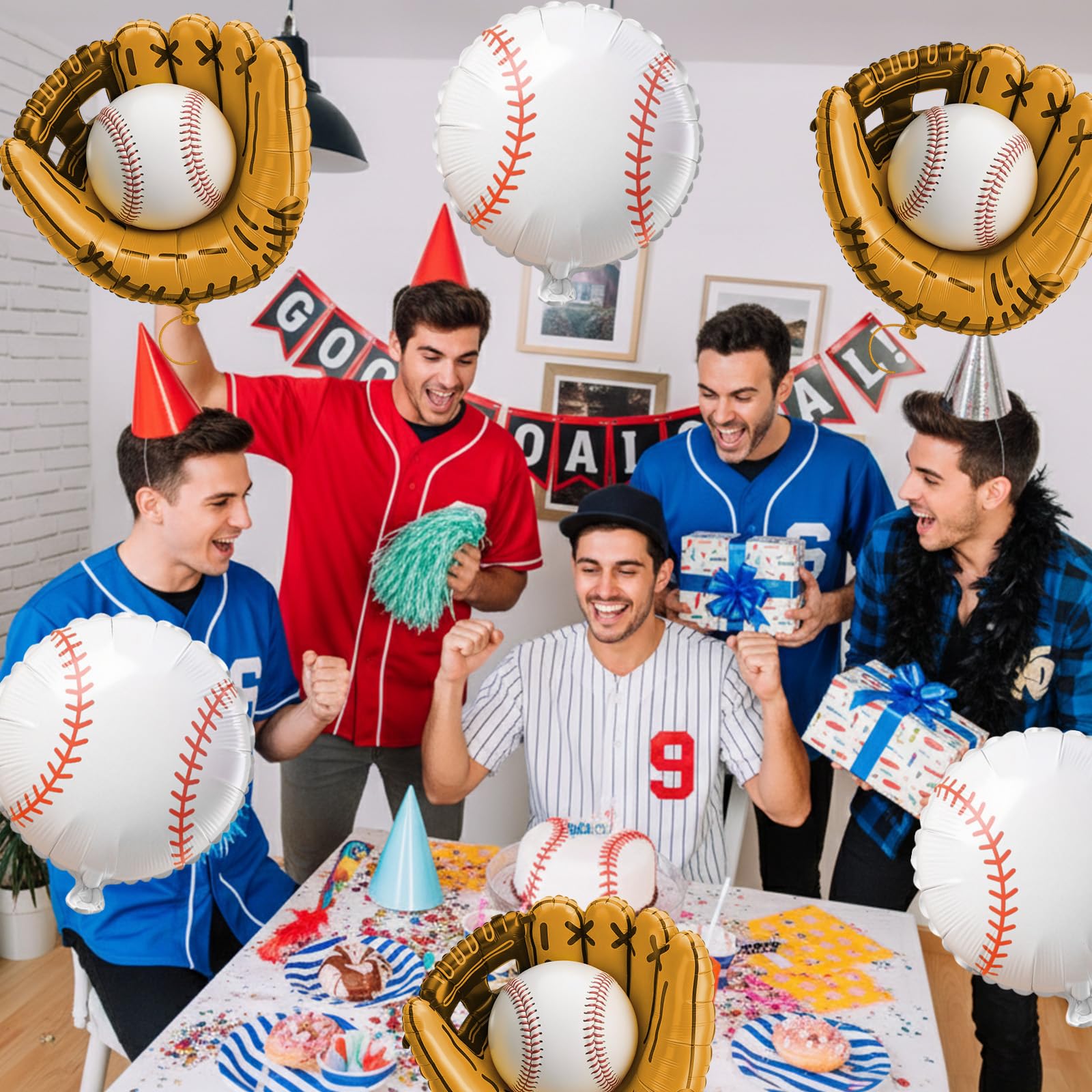 Biapian Baseball Balloons Foil – 18-Inch Round Baseball & Glove Balloon Set, 6 Pack for Party Decor